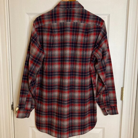 Vintage Pendleton Pure Virgin Wool Red Blue Gray Plaid Flannel Shirt Size 15 1/2 - Picture 4 of 7